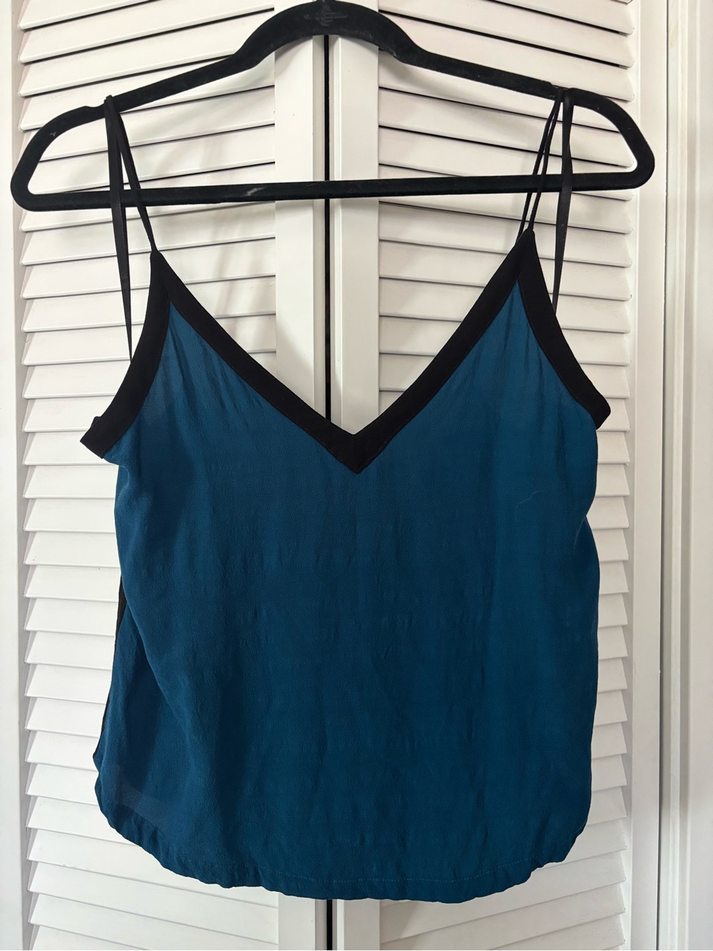 Free People Teal V-Neck Cami with Black Trim